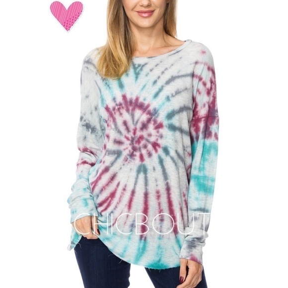 Teal & Purple Thermal Thermal Knit Tie Dye - Picture 1 of 7